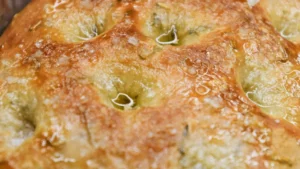 Close up of baked focaccia