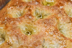 Close up of baked focaccia